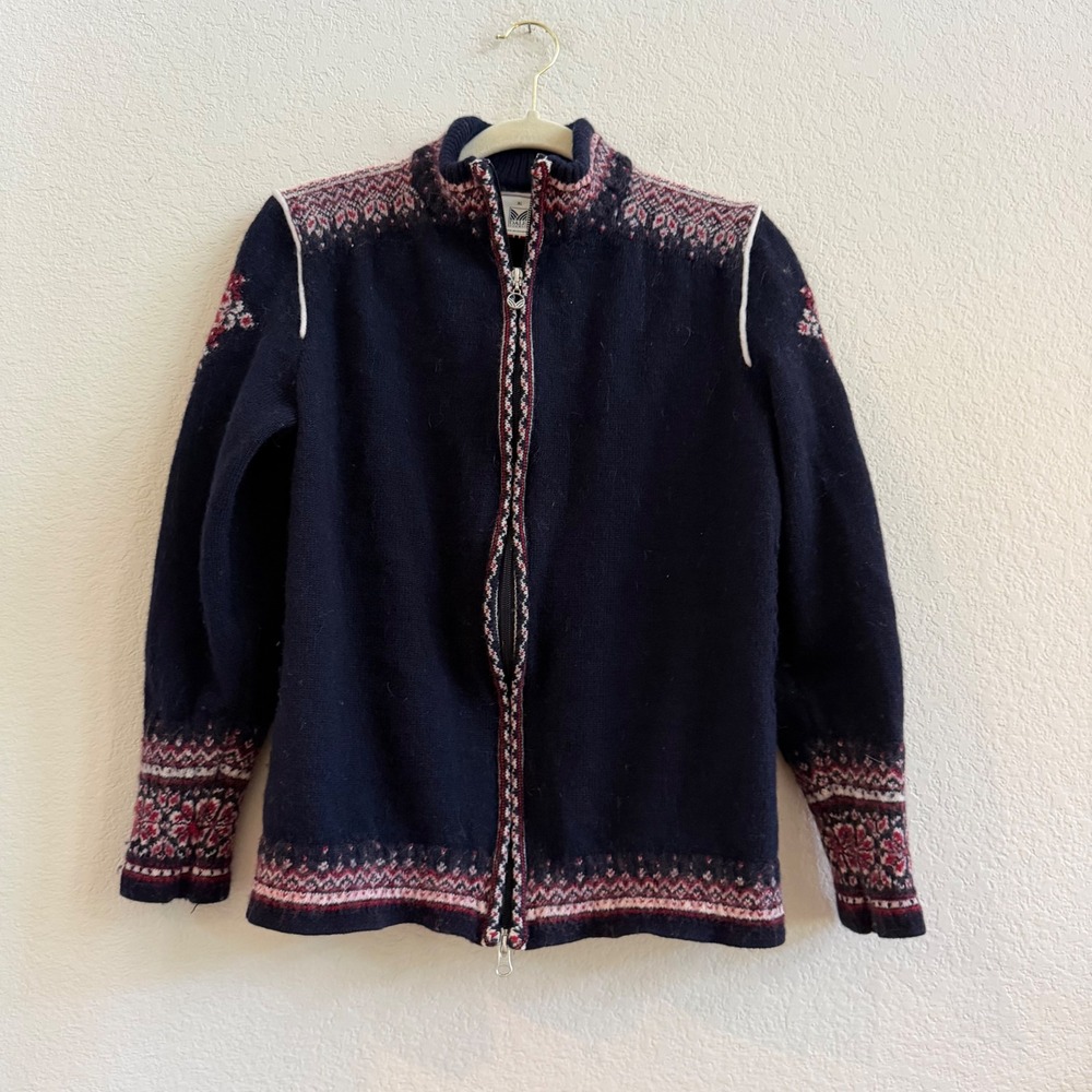 Dale‎ of Norway Womens Wool Full Zip Nordic Fair Isle Cardigan Sweater L/XL Navy